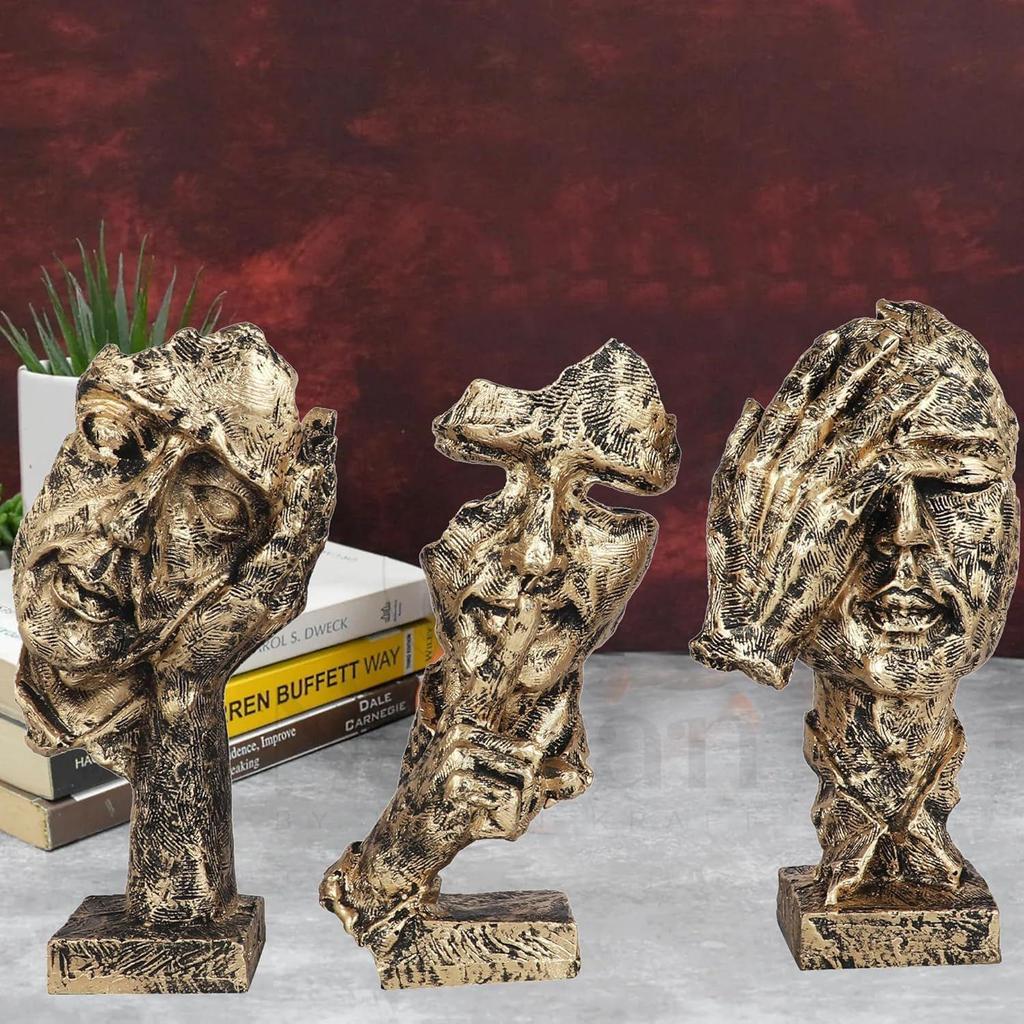 Set of 3 Men Expression Statue Showpiece Figurine Lucky Decorative Items