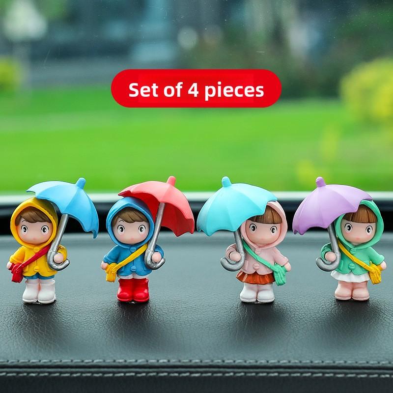 Creative Cartoon Umbrella Girl Car Interior Cute Figurine Gift Vehicle Decoration Item Interior Center Console Ornament Four pieces