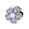 925 Silver Spring Pink Flower Charms Beads Fit Exquisite Bracelet DIY Women Birthday Jewelry Gifts