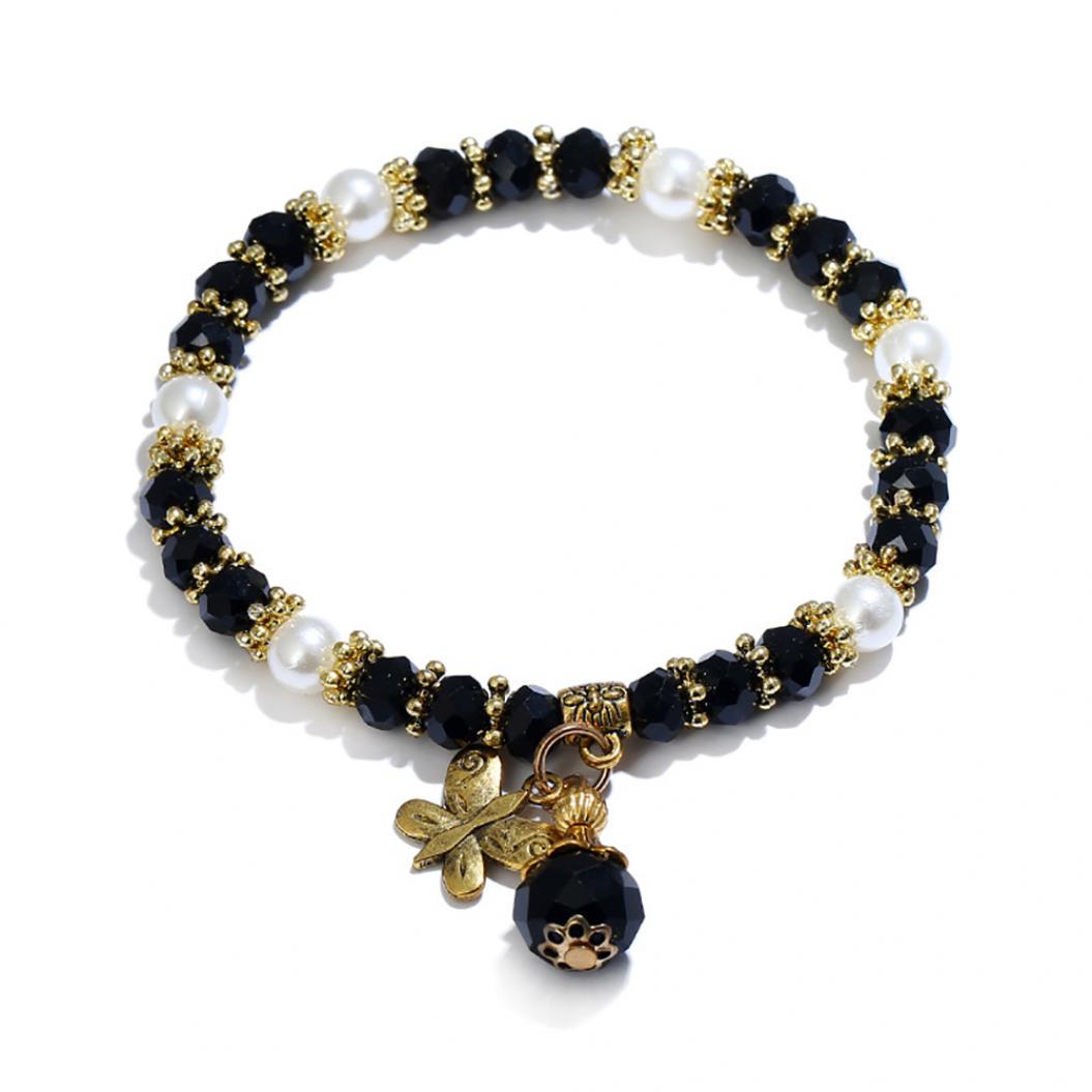 

Браслет из бусин бисера с подвеской бабочка чёрный