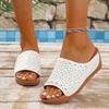 European and American Round Head Retro Solid Color Sandals Hollow Sewn Wedges Women's Shoes
