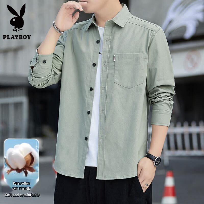Playboy Men's Pure Cotton Multi-Pocket Workwear Shirt Jacket