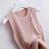WTEMPO Women Spring Summer Knitted Camisole Vests Outerwear Loose Short Base Shirts Stylish Round Collar Sleeveless Tops
