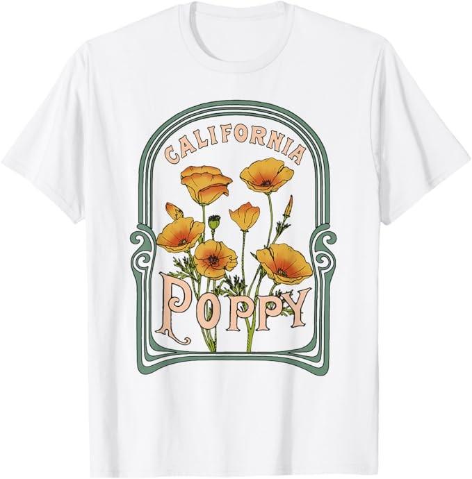 California Poppy Creative Outline and Picture T-Shirt Unisex T-Shirt S