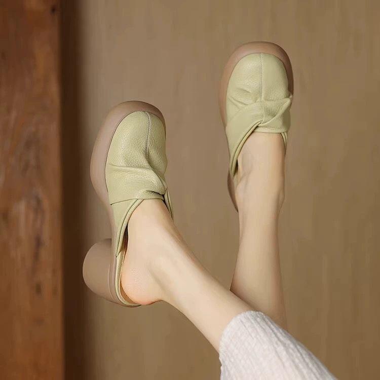 

Fashion 2025 Women Closed Toe Summer Shoes New Comfort Leather PU High-heeled Ladies Sandals Platform Casual Mules Slippers Women 40