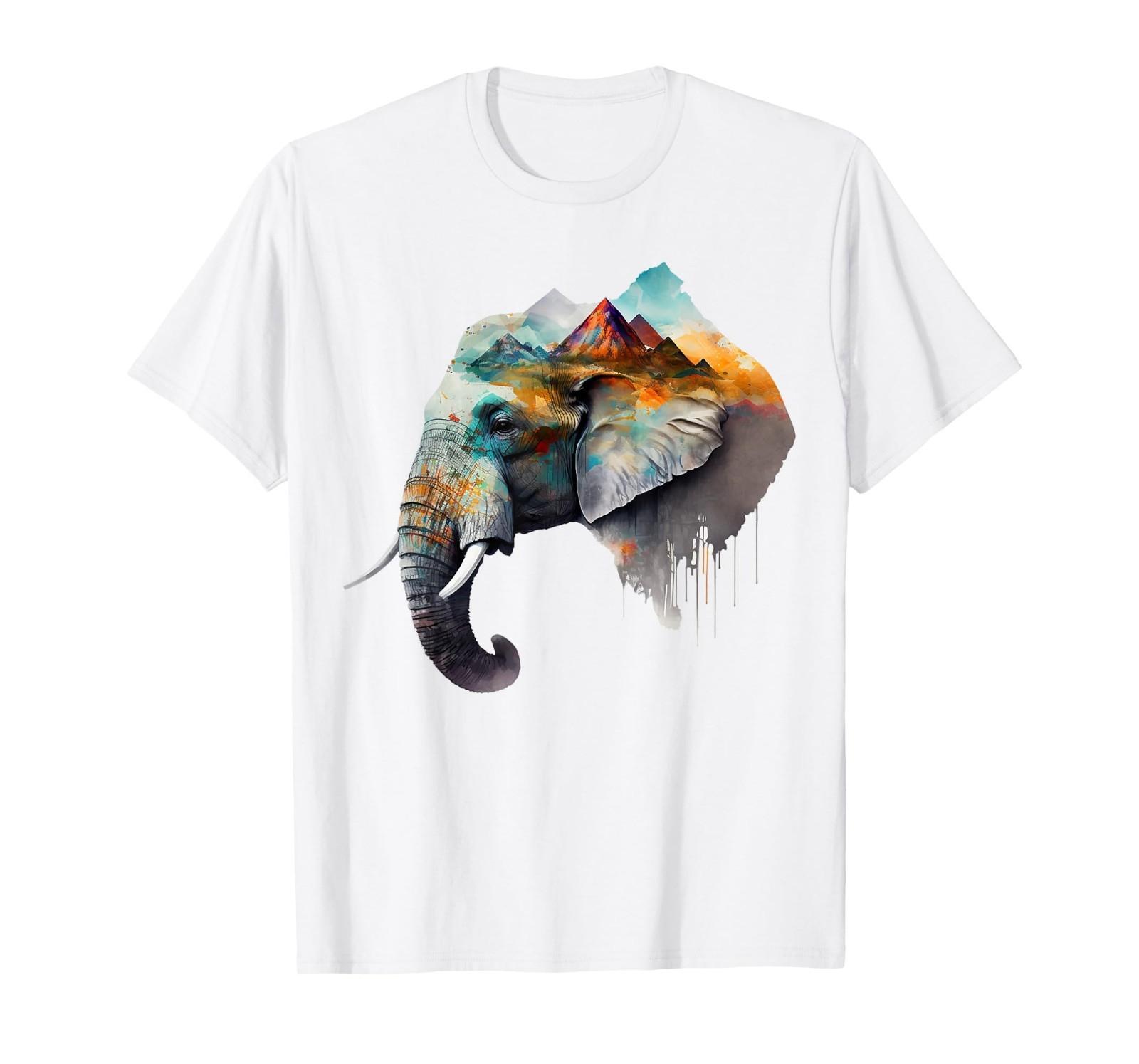 Elephant Landscape Colourful Mountains Animal Print Art Elephant T-Shirt Mens Womens Tees Top L