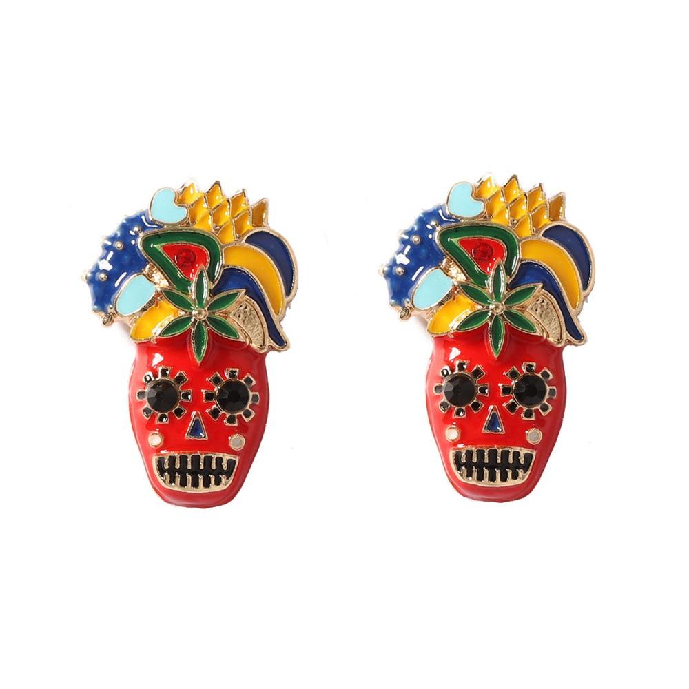 Personality Vintage Earring Rhinestone Enamel Skeleton Stud Earrings  Women