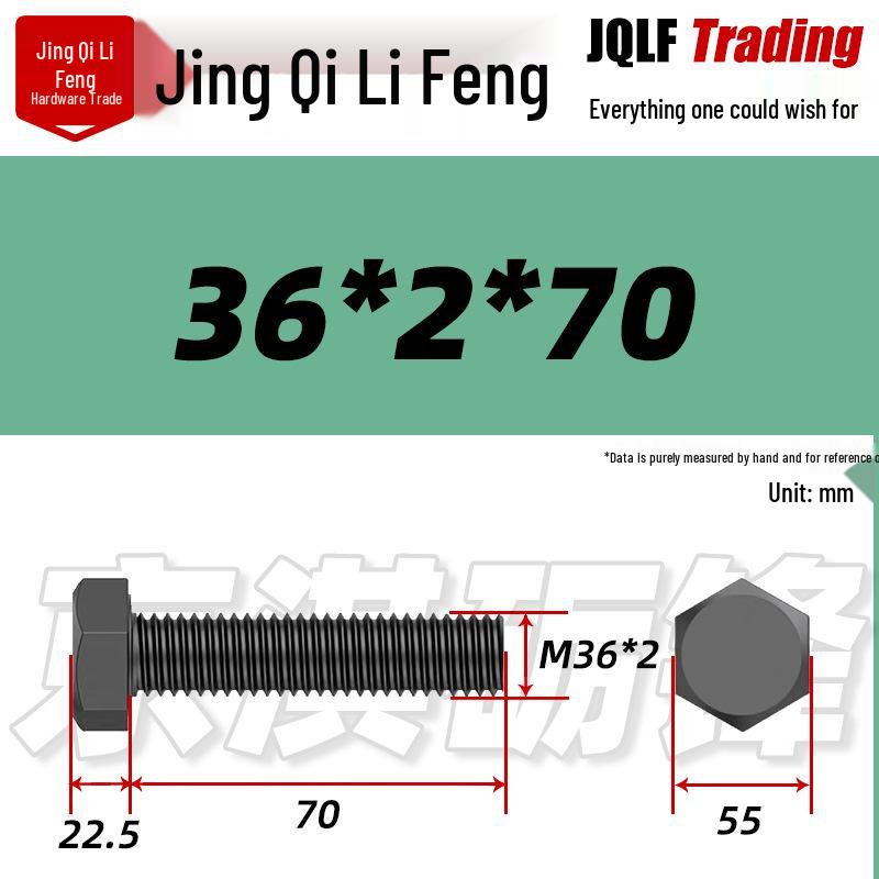 12.9 Grade Black High-Strength External Hex Bolt, Medium Tooth, Full Thread, M10-M36