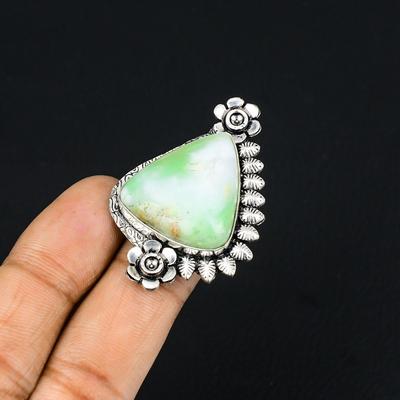 Natural Chrysoprase Gemstone 925 Silver Multi Stone Flower Ring Size 6 For Women