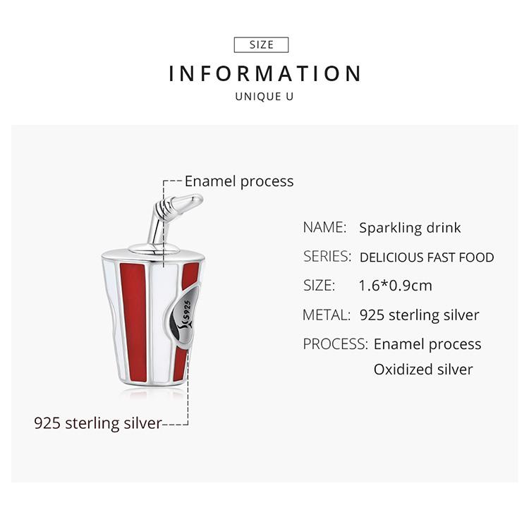 WOSTU 925 Sterlingsilber Köstlicher Funkelnder Getränkeanhänger Passend für Original Armband Halskette DIY Schmuck