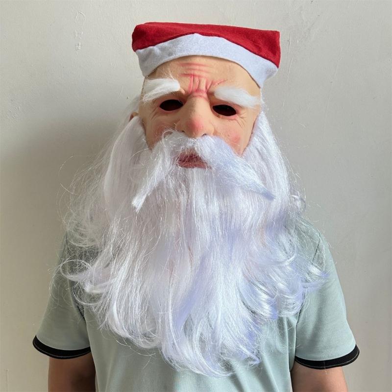 Santa Mask Costume Christmas Santa Costume Accessories for Christmas Party, Santa Mask Costume with Santa Hat and Beard