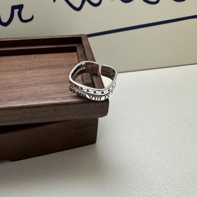Korean Roman Numeral S925 Sterling Silver Square Ring, Minimalist INS Style