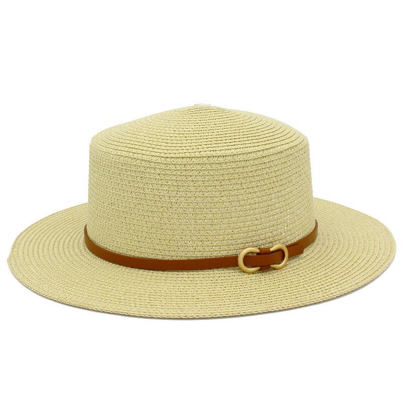 

Летняя шляпа от солнца Модная соломенная шляпа с плоским верхом Солнцезащитная пляжная шляпа Stall average size бежевый