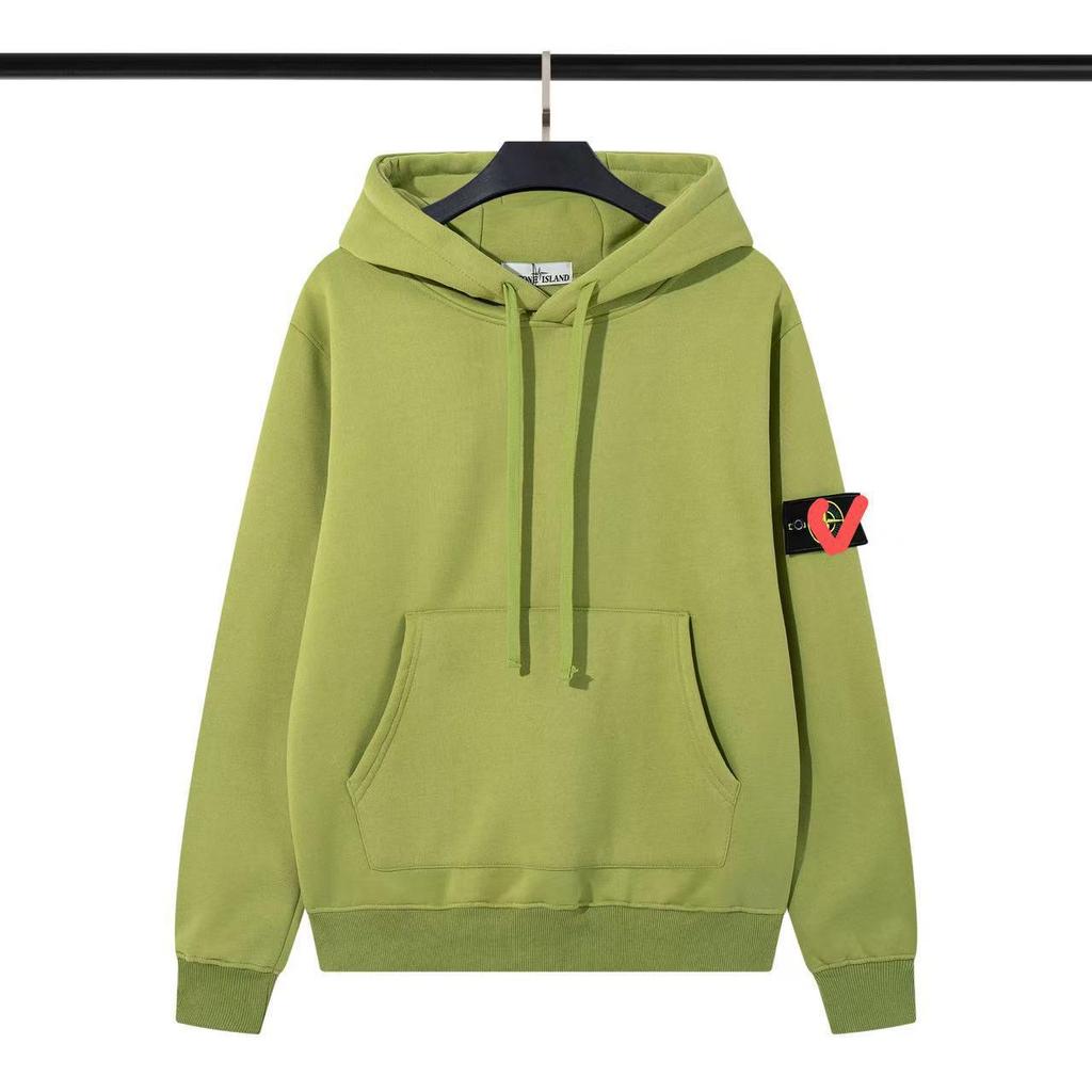 Unisex Terry Fleece Badge Hoodie - Solid Color, Long-Sleeve Island Style