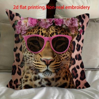 Povlak na polštář Leopard s 2D plochým potiskem: Stylové a zábavné! Potah na polštář pohovky, dekorace do domácího pokoje, na koleje, 2D tisk