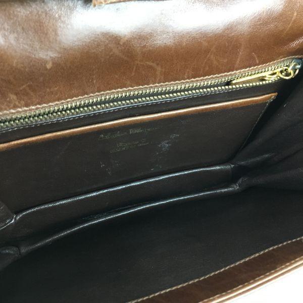 90s Vintage Ferragamo Leather Shoulder Bag Brown Embossed Pattern Women(USED)