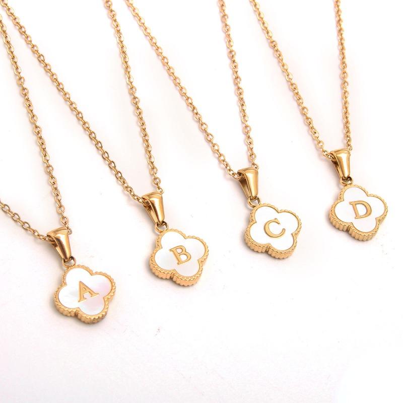 Gold-plated Letter Necklace for Elegant Women - Four-leaf Clover Letter Pendant Necklace