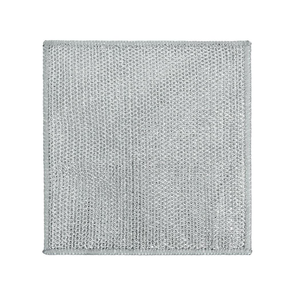 Silver Steel Wire Double-Sided Dishcloth - Non-Stick, Oil-Proof, Thick Scouring Pad for Stain Removal.