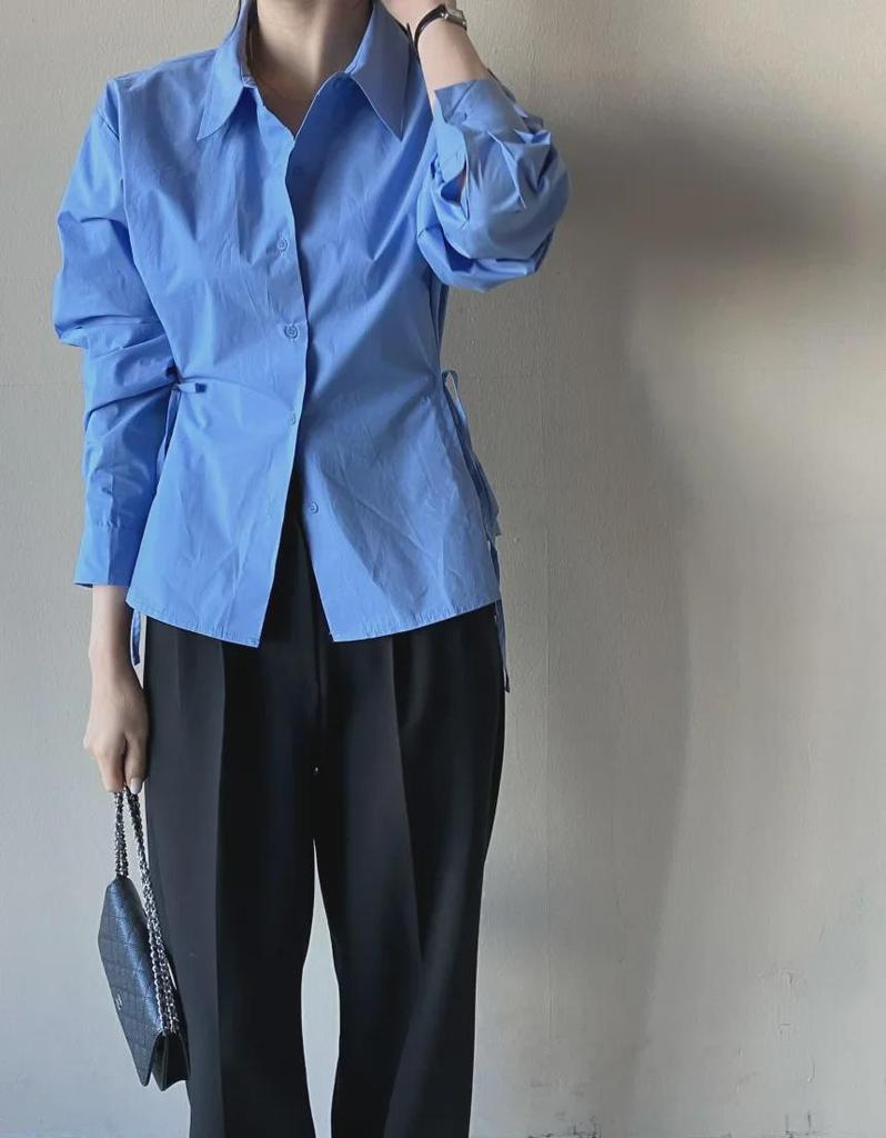 Spring 2024 Korean Loose-Fit Strap Long-Sleeve Shirt for Women - Trendy and Versatile