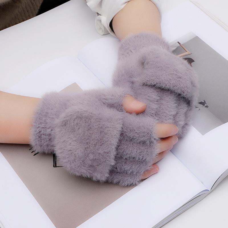Winterliche winddichte Fleecefutter-Halbfinger-Plüschhandschuhe im koreanischen Stil für Erwachsene - Ideal für Radfahren bei kaltem Wetter und Outdoor-Aktivitäten
