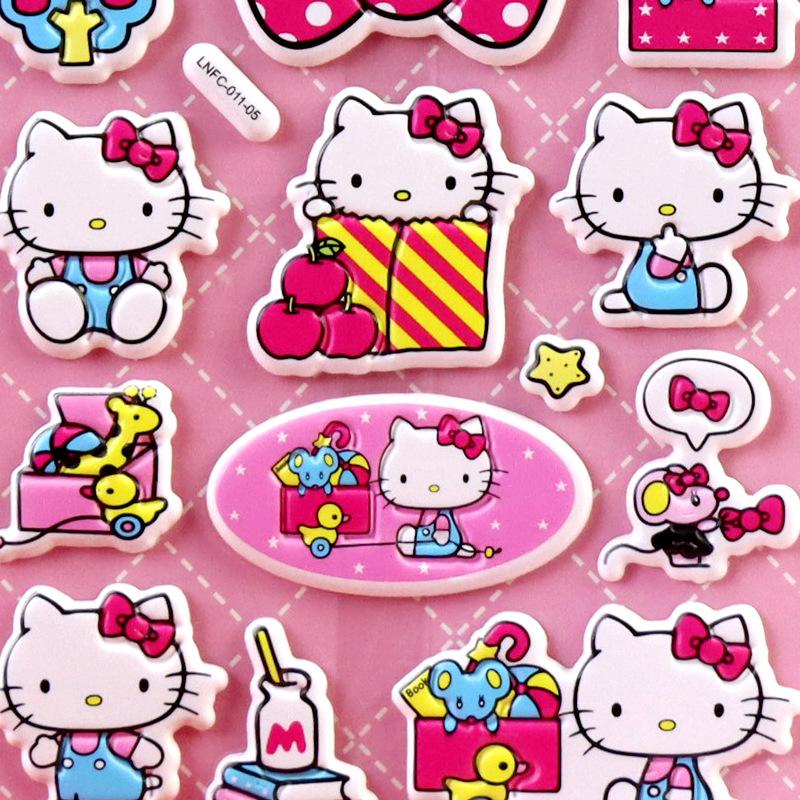 4Pcs Hello Kitty DIY Notebook Album Diary Handbook Decoration Scrapbook Planner 3D Bubble Stickers  For School Student Stationer
