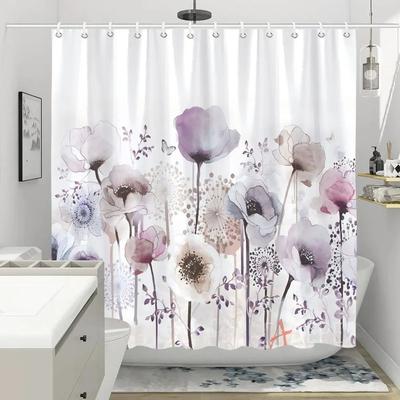Rideau de Douche Fleurs Colorées pour Salle de Bain Rose Floral Romantique Fleurs Sauvages Plantes Nature Paysage Décor Rideau Ensemble avec Crochet