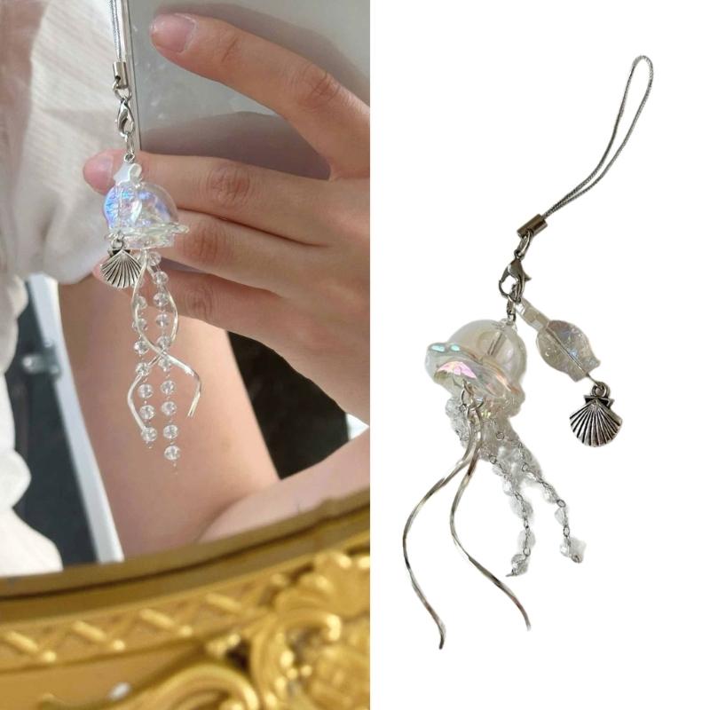 Unique Jellyfish Phone Charm Hanging Rope Sea Theme Star Pendant Phone Chain Strap Handmade Beaded Keychain Accessory