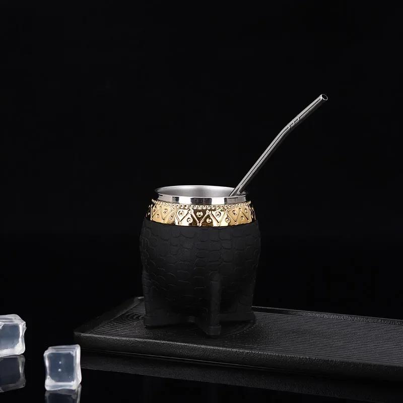 Stainless Steel Double-layer Mate Cup With Straw Texture Eggshell Cup Perfect For Yerba Mate Tea Drinking Yerba Mate Cup New