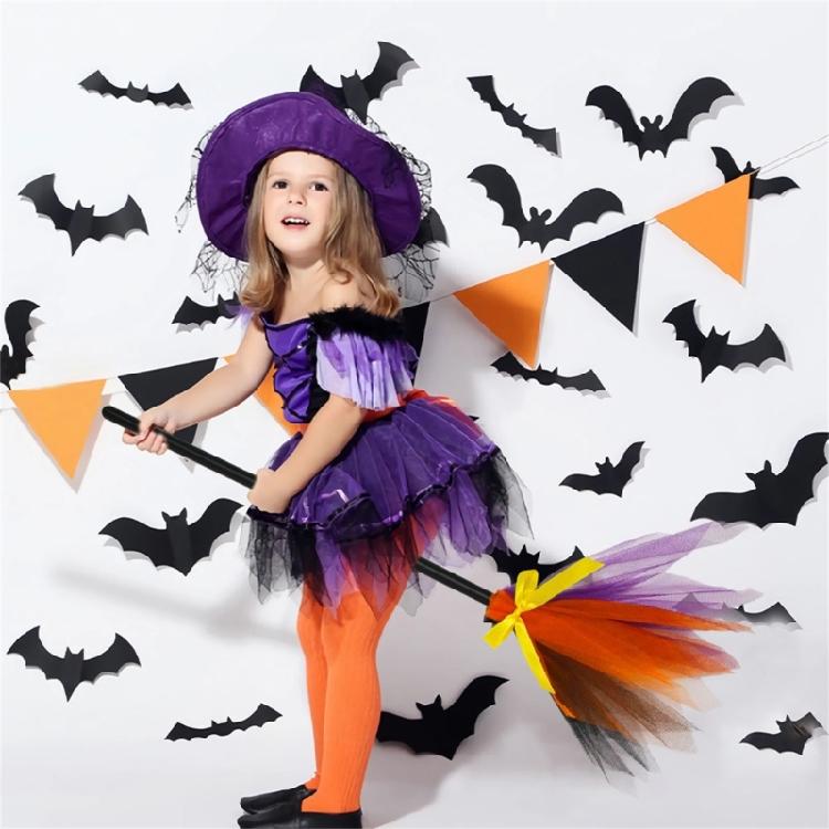 Witch Broom Kids Tulle Gauze Flying Broomstick For Masquerade Halloween Cosplay