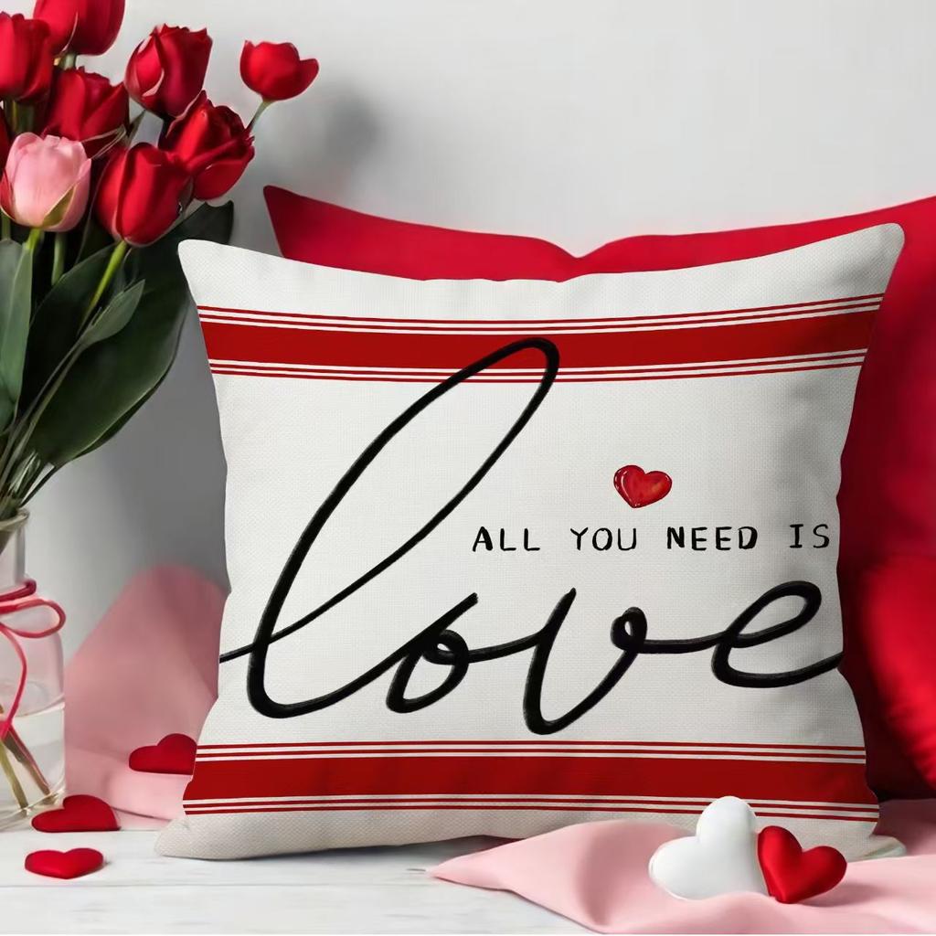 Valentine's Day Pillowcase Linen Print Love Love Home Sofa Cushion Cover Bedroom Bedside Backrest Cover