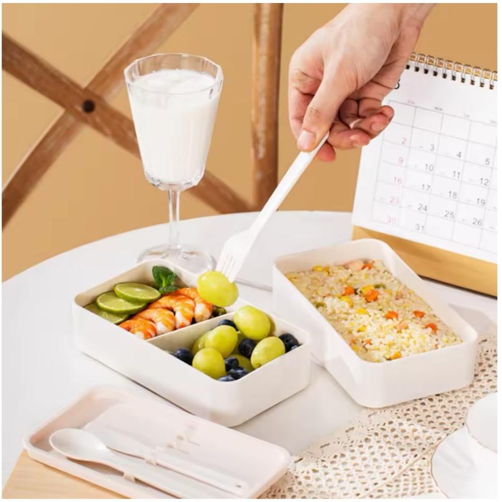 Adult Bento Lunch Box, 2-Tier Food Storage Container Set with Cutlery for Kids/children, Crisper Microwave and Dishwasher Safe