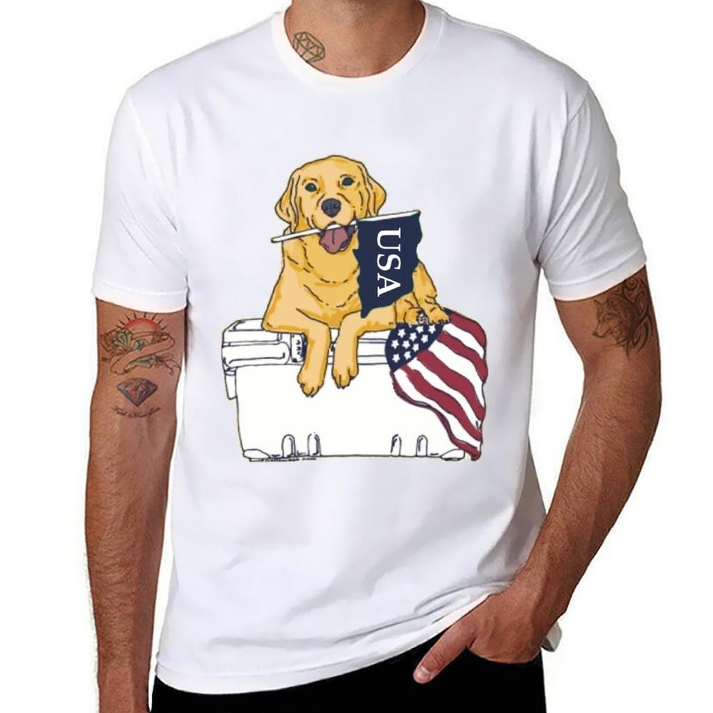 Dog on Cooler with Flag TShirt Plus Size Comfort Fit Tee