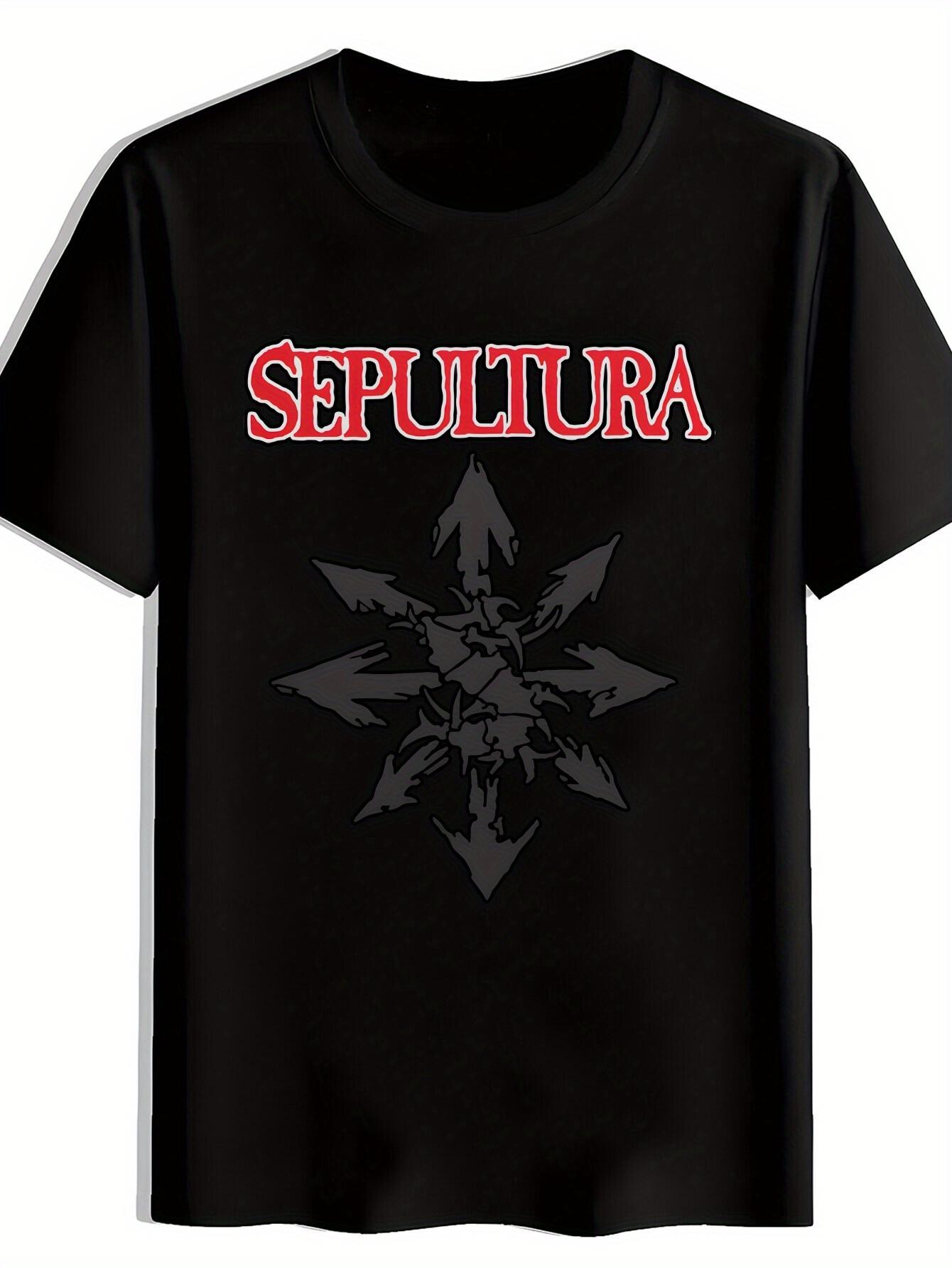 Black Sepultura Graphic T-shirt - Vintage Rock Band Design L