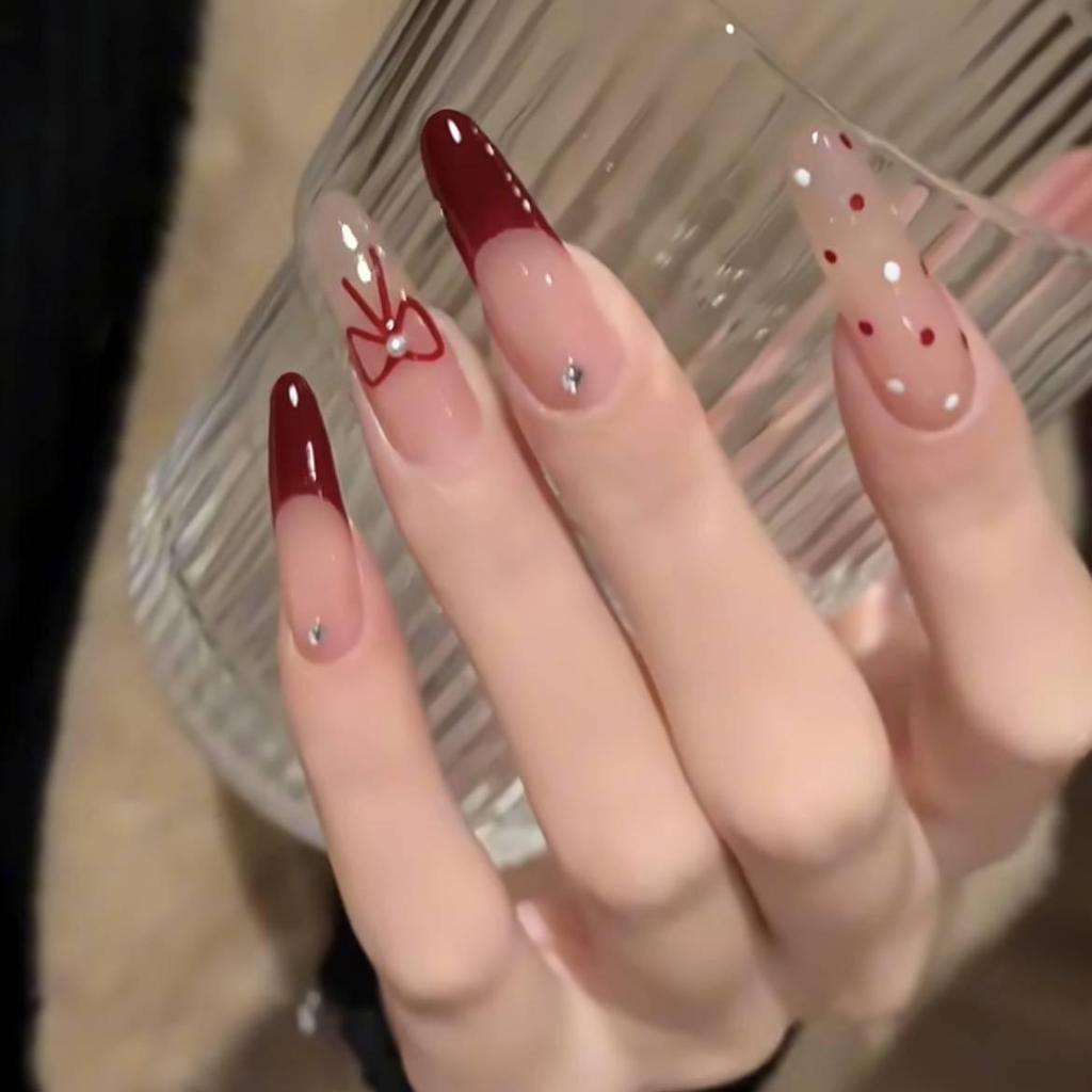 Blush French Cat Eye Princess Bow Nails - Handmade Wearable Nail Art