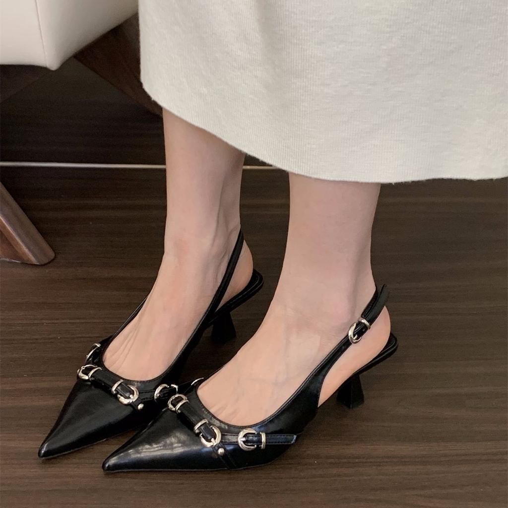 Niche French silver high heels bag head sandals fairy shoes 2025 new spring and summer temperament pointed single shoes