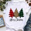 Leopard Merry Christmas Tree Graphic Print T-Shirt Women’S Clothing Harajuku Shirt Peace Love Beer/Santa Claus T Shirt Femme