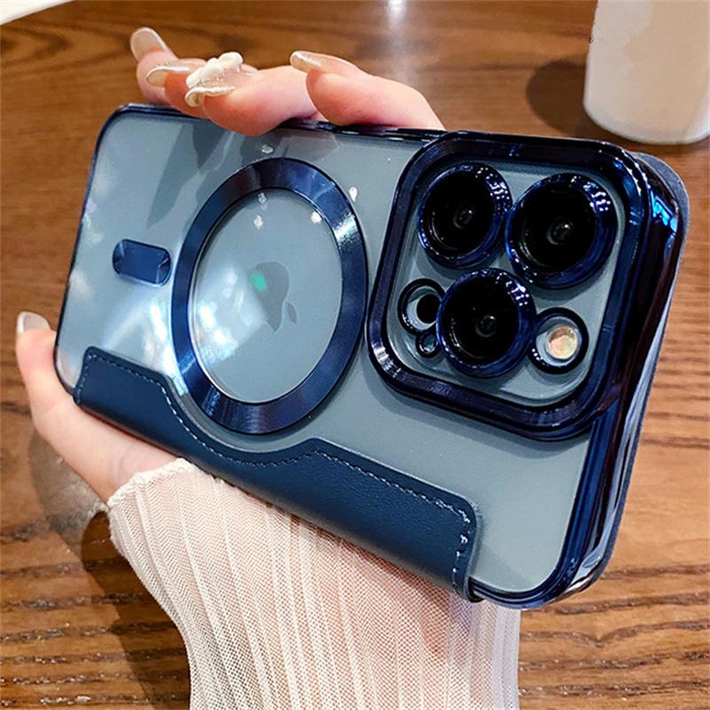 

Модный кожаный чехол Magsafe для iPhone 15 14 12 13 Pro Max с магнитной беспроводной зарядкой, прозрачный силиконовый чехол для Samsung S24 S23 S22 Ultra iPhone 15 Pro Max темно-синий