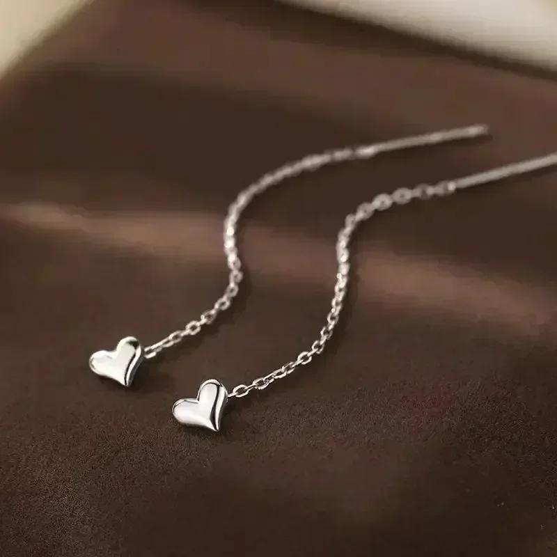 Silver Plated Heart Chain Earrings For Women Hypoallergenic Jewelry Party Gift Accessories Trendy Heart Earrings