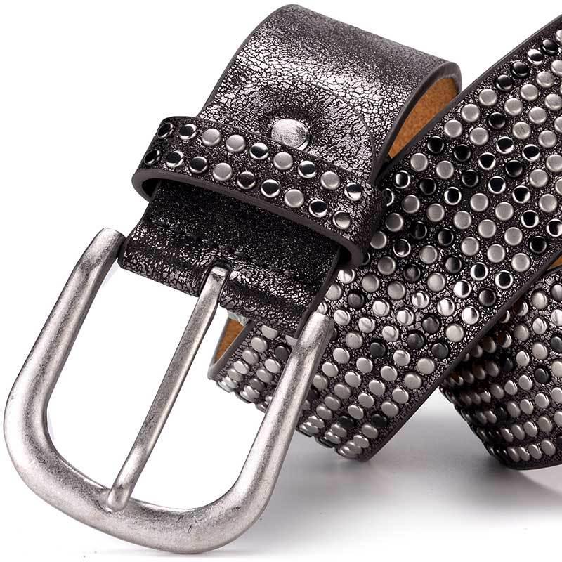 Women's Fashionable Rhinestone Black Leather Belt for Jeans and Formal Wear - Korean Style Trendy