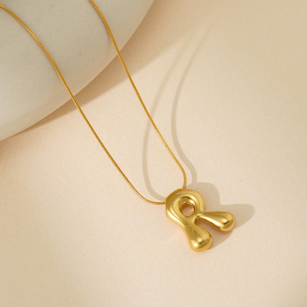 CARLIDANA Initial Stainless Steel Women Gold Plated Bubble Balloon Letter Personalized Round Snake Chain Chunky Necklace