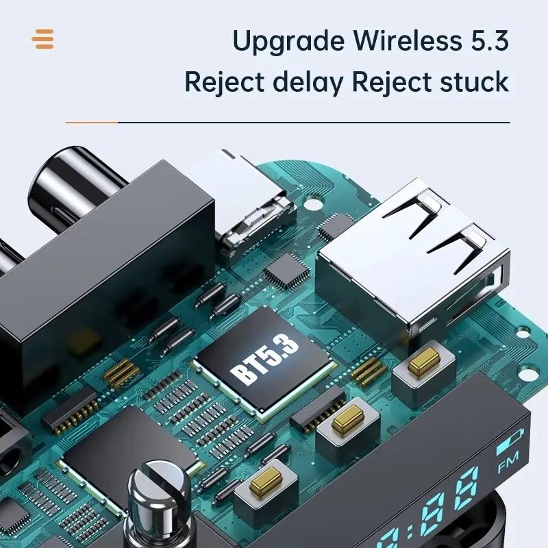 Bluetooth Audio Transmitter Receiver 2-In-1 BT5.3 Stereo USB Flash Drive 3.5mm Aux Jack RCA Wireless Hands-Free Calling Music