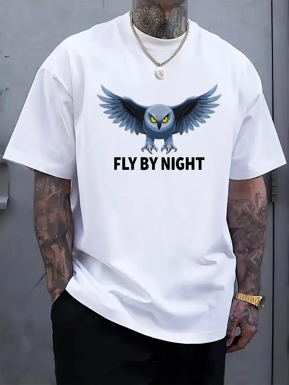 

Casual Crew Neck Short Sleeve T-shirt with Night Owl Graphic Print S
