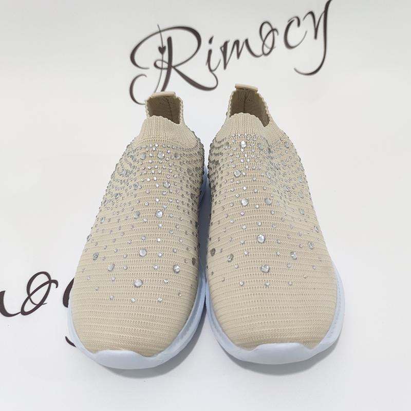 Women's Slip-On Crystal Sneakers Breathable Mesh Plus Size Casual Flats Women Comfort Soft Sole Running Walking Shoes