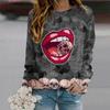 Fall Autumn Women'S Fashion O Neck Long Sleeve T-Shirt Loose Clothes Red Lips Print T Shirt