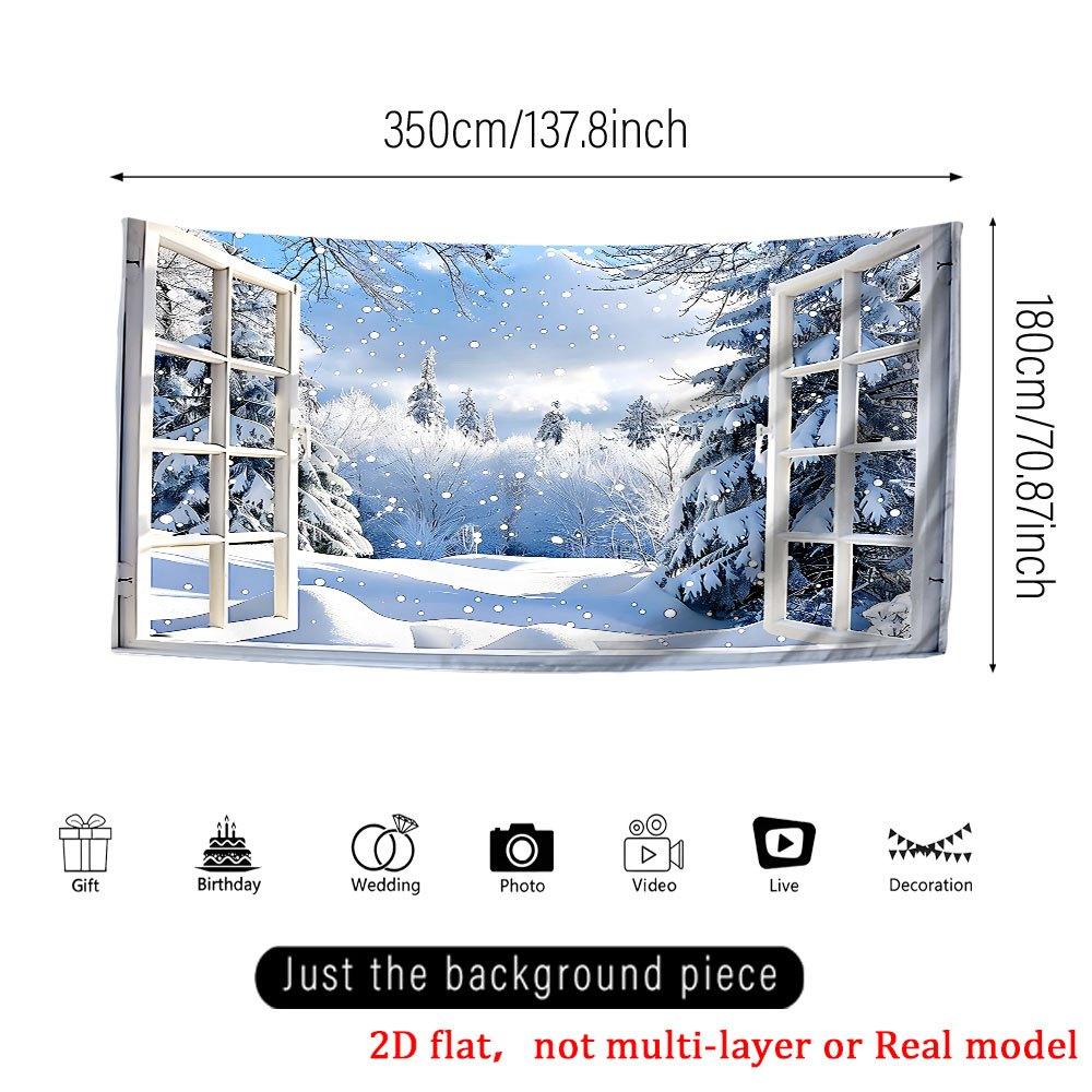 1Pcs Snowy Forest Window View Garage Decoration Background Winter Backdrop Decorations For Photo Studio Photo Booth Party