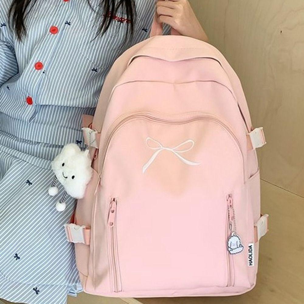 Large Capacity Bow Backpack Solid Color Korean Style School Bag Casual Student Schoolbag Unisex