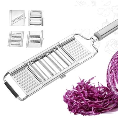 Juego de cortador de verduras multiusos 4 en 1, rallador y triturador de acero inoxidable de mano con 4 cuchillas ajustables.