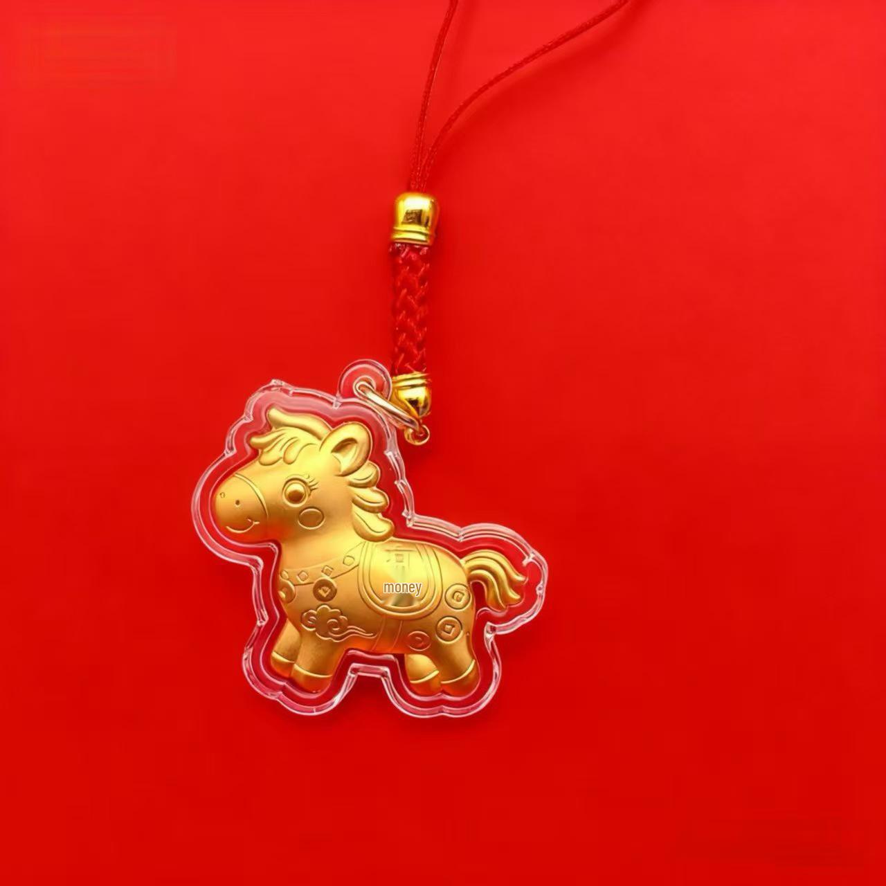 Year of the Horse Gold Keychain Pendant - Pure 999 Gold Money Horse Charm, Perfect Driving Gift Without Gold