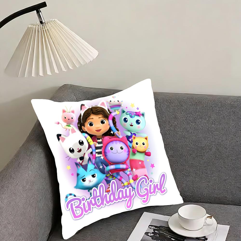 Cartoon Gabbys Dollhouse Cushion Cover Reversible Plush Pillow Cover – For car, sofa, bedroom, perfect as a gift.