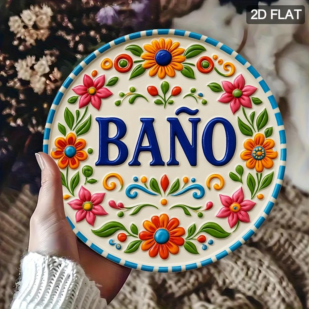 

Vintage Spanish Floral 8x8 Inch Aluminum Bathroom Sign чистый